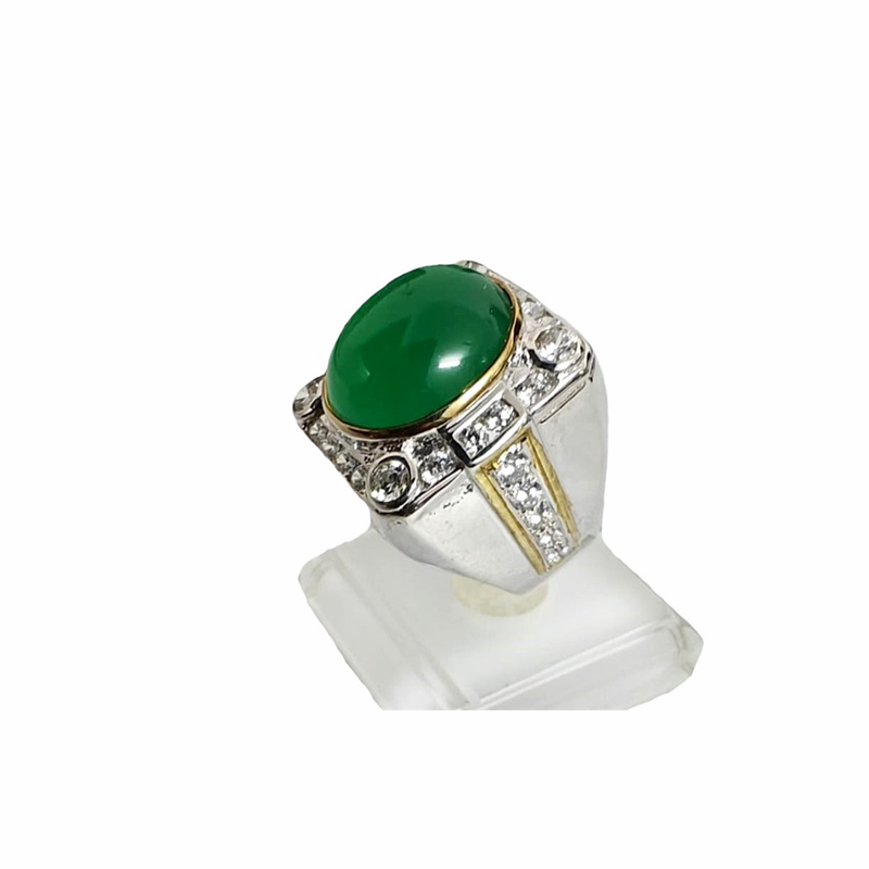 Agate Natural with Fine Cut Zirconia in Rhodium Plated 925 Sterling Silver Ring (SJ1023)
