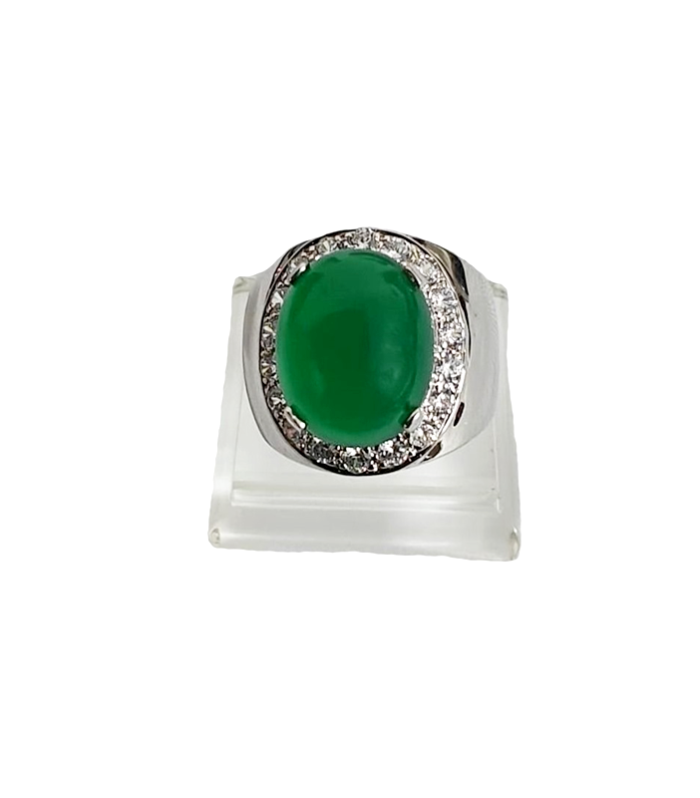 Agate Natural with Fine Cut Zirconia in Rhodium Plated 925 Sterling Silver Ring (SJ1018)