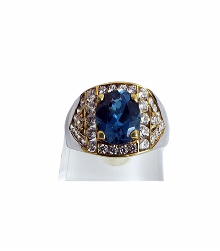 London Blue Topaz with Zirconia in Rhodium Plated 925 Sterling Silver Ring (SJ1017)