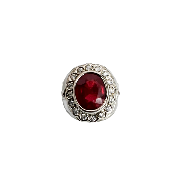 RUBY Natural with ZIRCONIA in Rhodium Plated 925 Sterling Silver Ring (SJ1011) (Video)