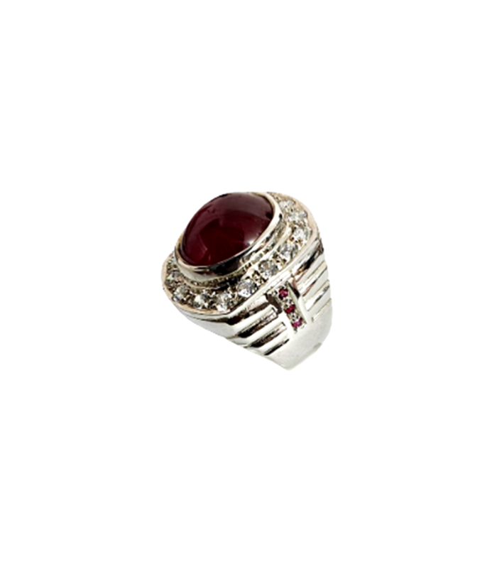 RUBY Natural with ZIRCONIA in Rhodium Plated 925 Silver Ring (SJ1034) (Video)