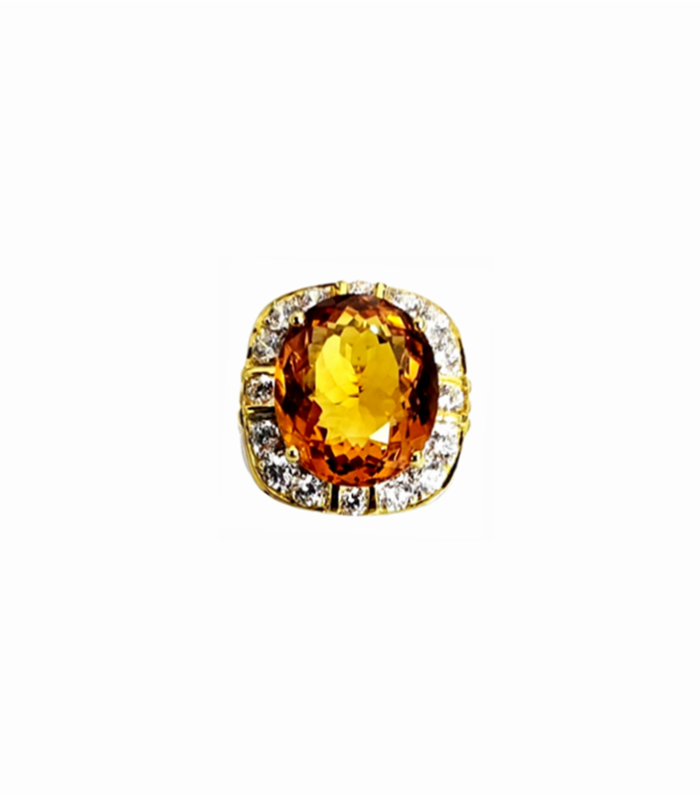 CITRINE set with Fine Cut Zirconia in Rhodium Plated 925 Sterling Silver Ring (SJ1035)