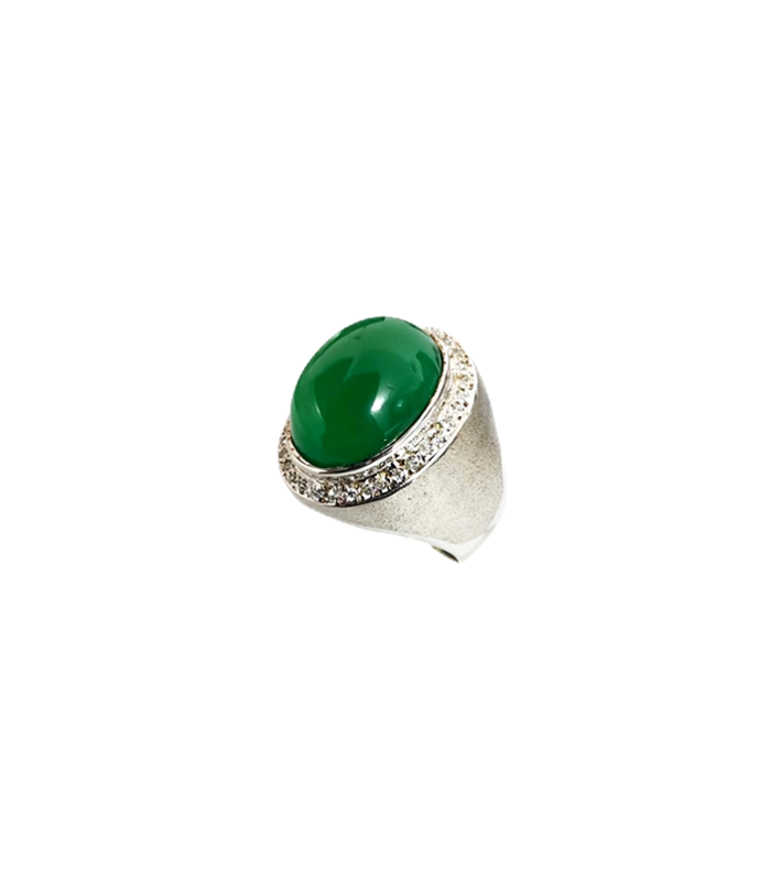 Agate Natural with Fine Cut Zirconia in Rhodium Plated 925 Sterling Silver Ring (SJ1005)