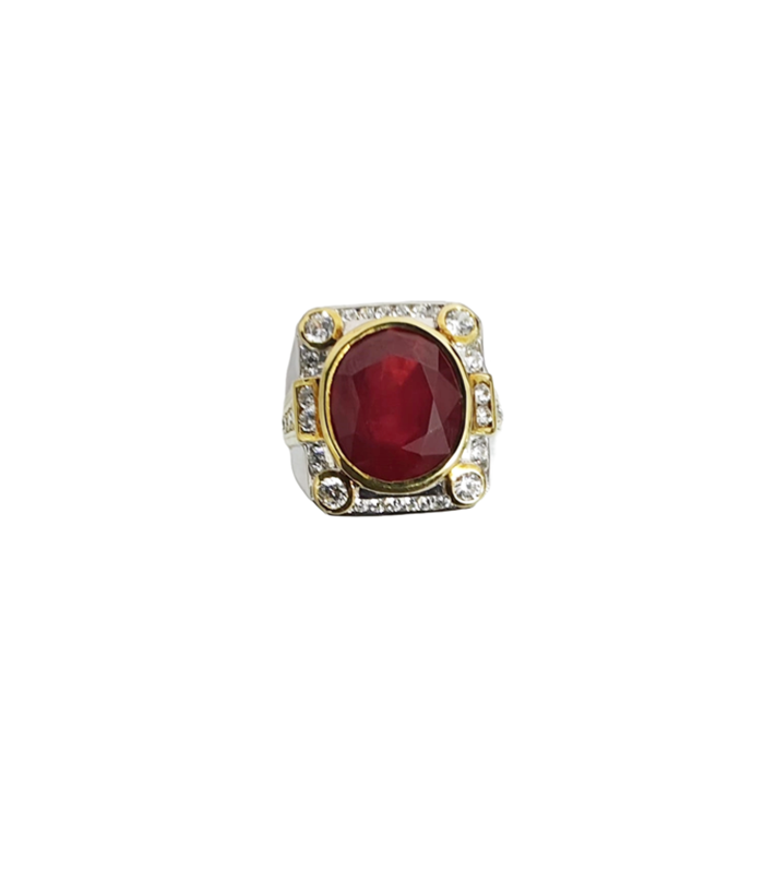 RUBY Natural with ZIRCONIA in  Rhodium Plated 925 Silver Ring (SJ1032) (Video)