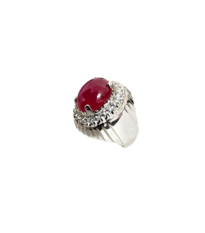 RUBY Natural with ZIRCONIA in Rhodium Plated 925 Sterling Silver Ring (SJ1009) (Video)