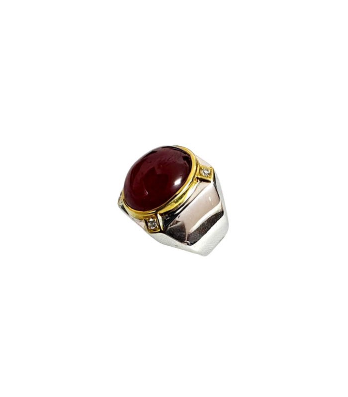 RUBY Natural with Fine Cut ZIRCONIA in Rhodium Plated 925 Sterling Silver Ring (SJ1037)