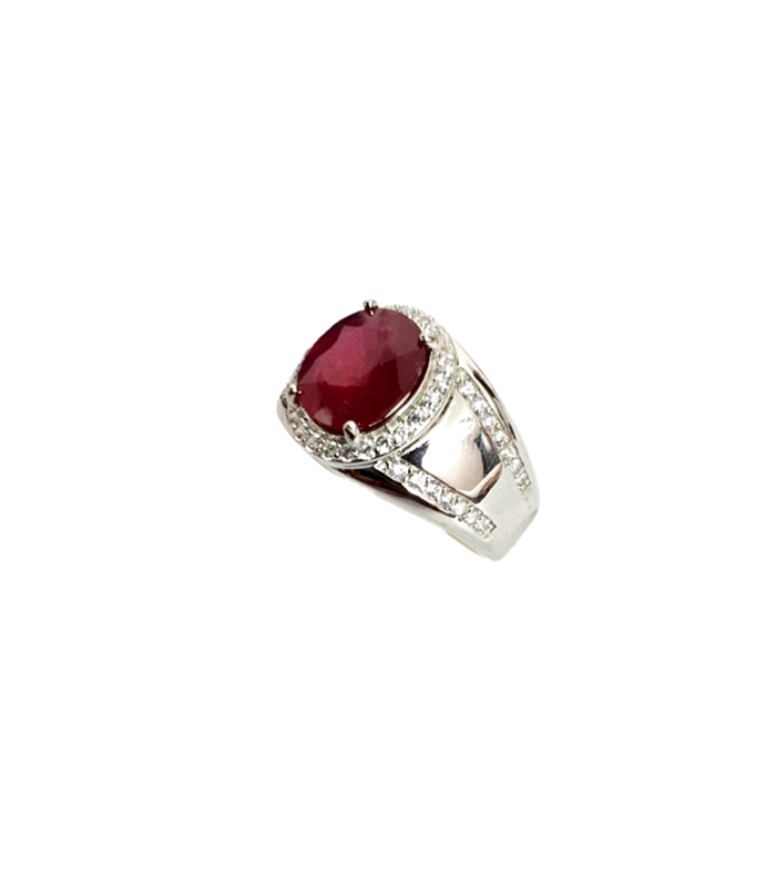 RUBY Natural with ZIRCONIA in Rhodium Plated 925 Sterling Silver Ring (SJ1012)