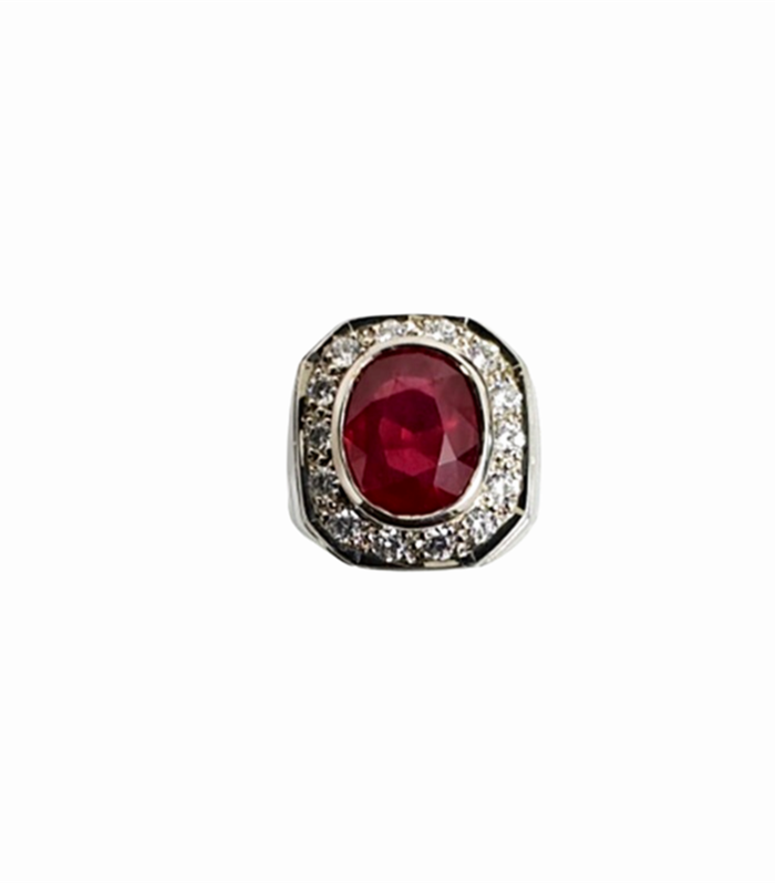 RUBY Natural set with Fine Cut Zirconia in Rhodium Plated 925 Silver Ring (SJ1038)