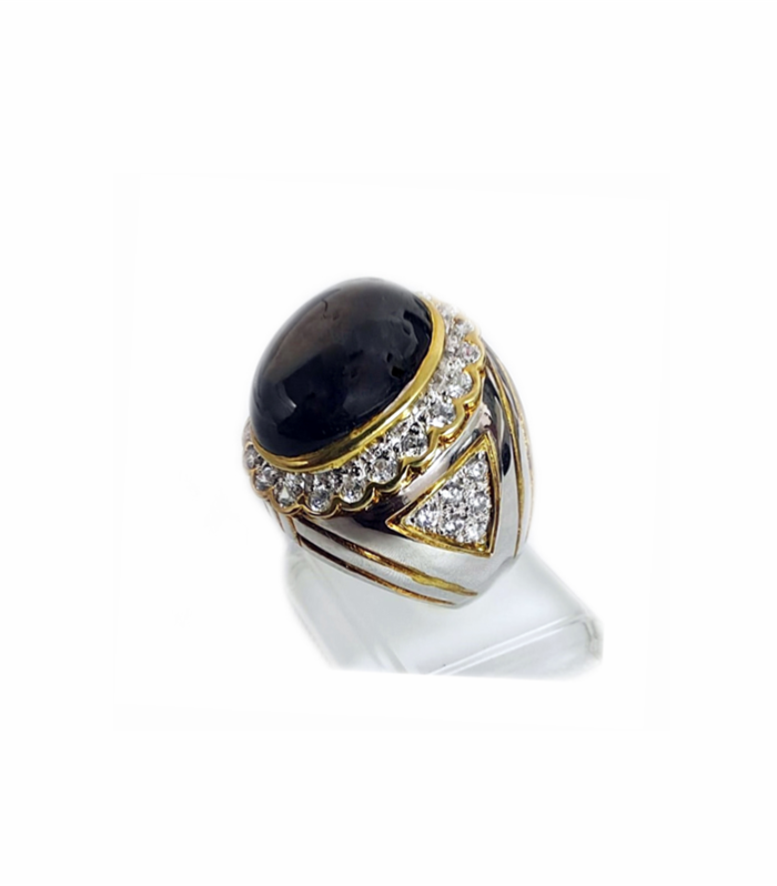 Star Sapphire with Fine Cut Zirconia in Rhodium Plated 925 Sterling Silver Ring (SJ1003)