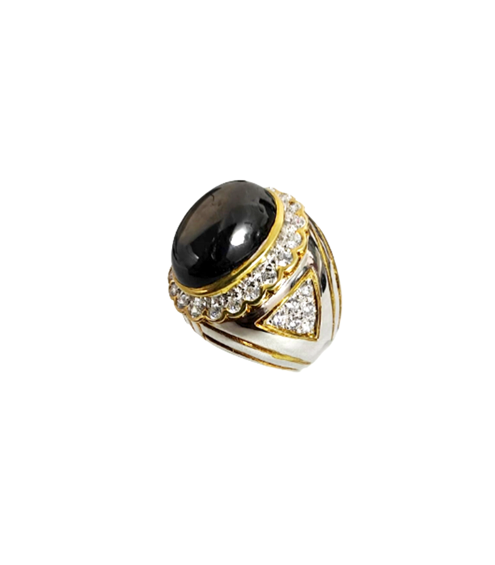 Star Sapphire with Fine Cut Zirconia in Rhodium Plated 925 Sterling Silver Ring (SJ1003)