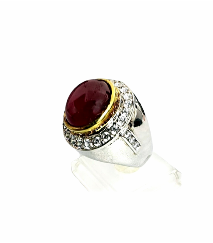 Ruby Natural with Fine Cut Zirconia in  Rhodium Plated 925 Sterling Silver Ring (SJ1001)