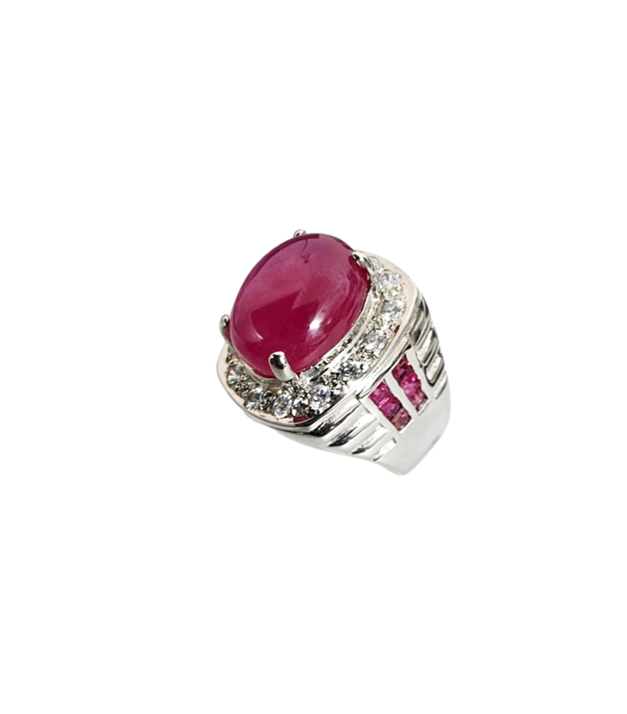 RUBY Natural with ZIRCONIA in Rhodium Plated 925 Silver Ring (SJ1031)
