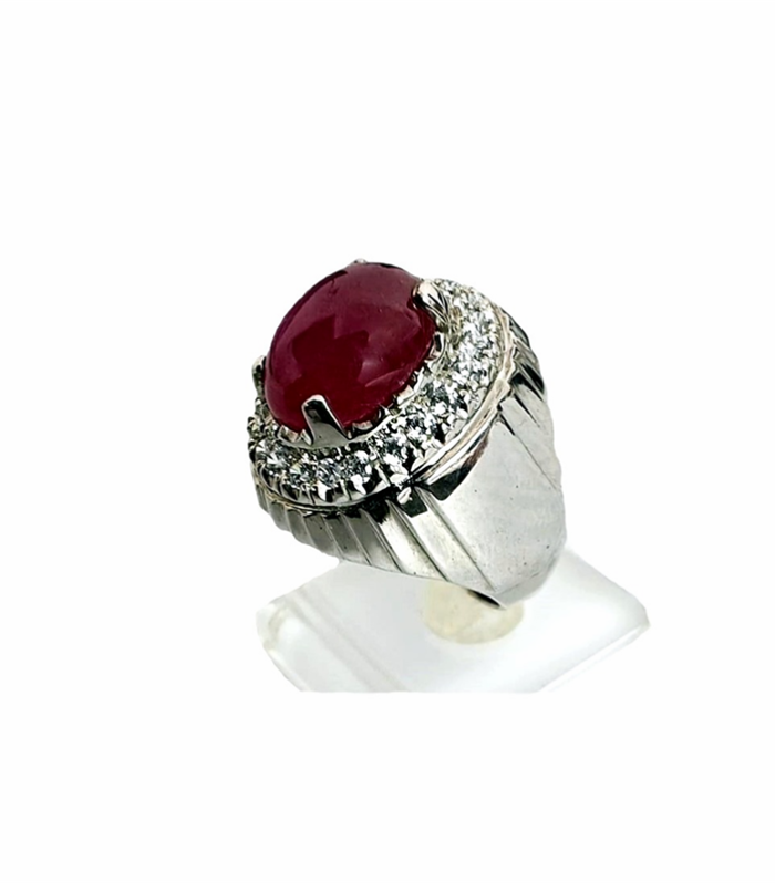 Ruby Natural with Fine Cut Zirconia in Rhodium Plated 925 Sterling Silver Ring (SJ1009)