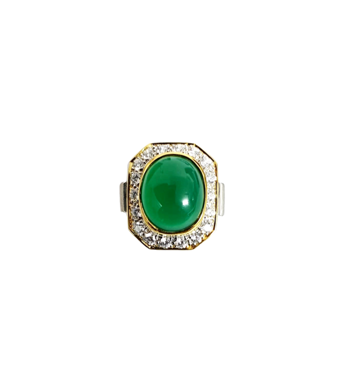 Agate Natural with Fine Cut Zirconia in Rhodium Plated 925 Sterling Silver Ring (SJ1002)