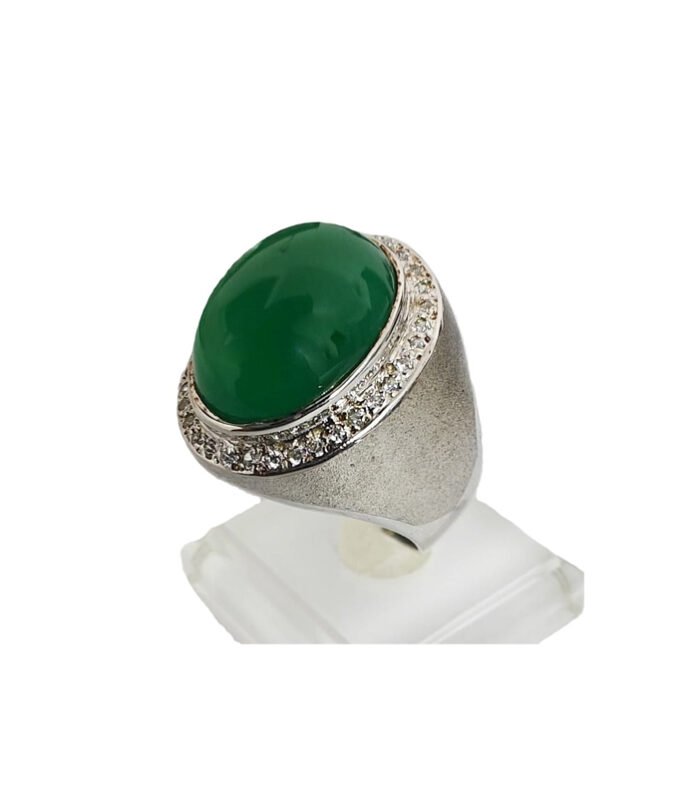 Agate Natural with Fine Cut Zirconia in Rhodium Plated 925 Sterling Silver Ring (SJ1005)
