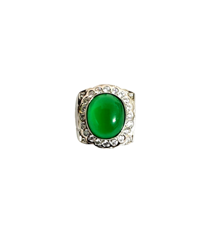 AGATE with Fine Cut ZIRCONIA in Rhodium Plated 925 Sterling Silver Ring (SJ1014)