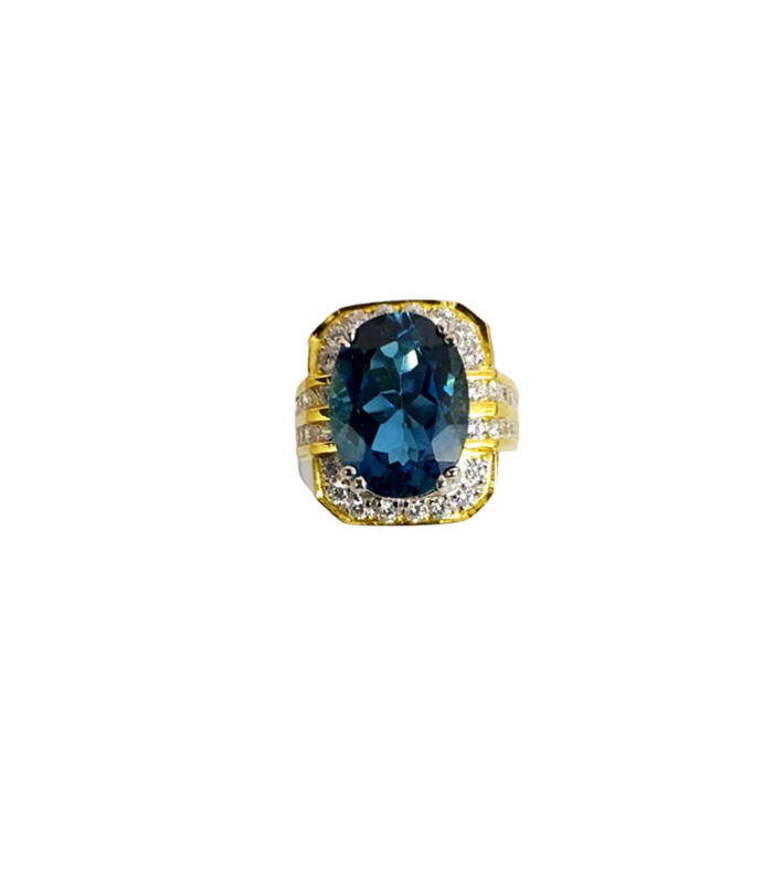 LONDON BLUE TOPAZ with ZIRCONIA in Rhodium Plated 925 Silver Ring (SJ1029)