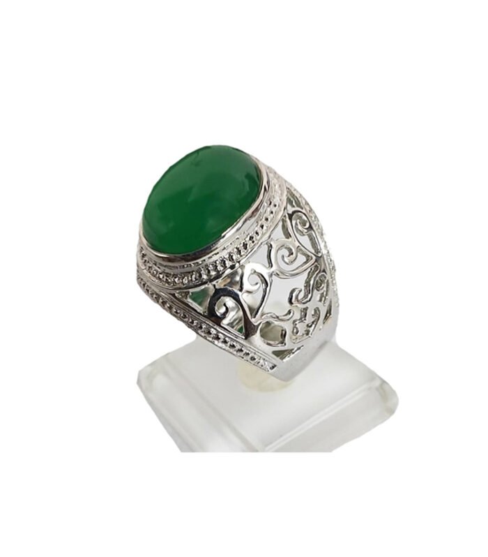 Agate Natural with Fine Cut Zirconia in Rhodium Plated 925 Sterling Silver Ring (SJ1022)