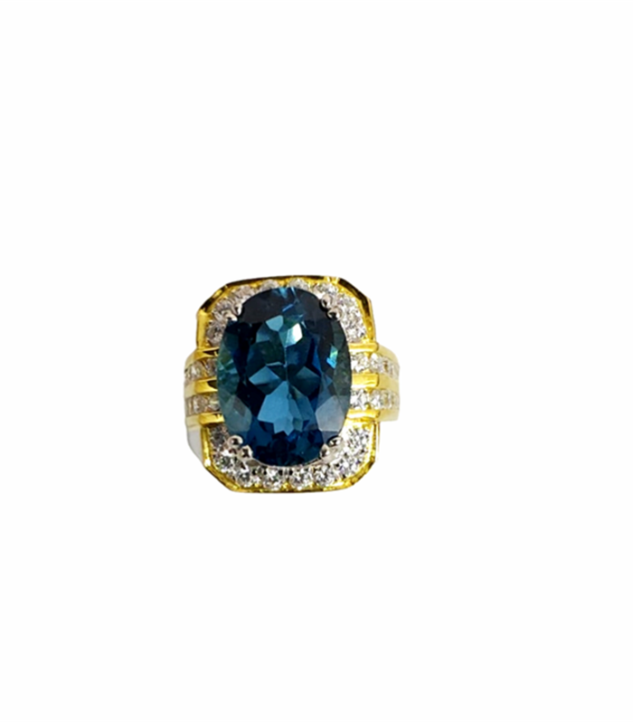 LONDON BLUE TOPAZ with Zirconia in Rhodium Plated 925 Silver Ring (SJ1029)