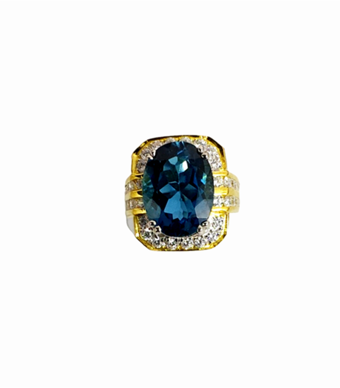 LONDON BLUE TOPAZ set with Zirconia in Rhodium Plated 925 Silver Ring (SJ1029)