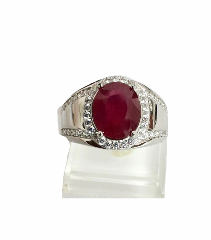Ruby Natural with Fine Cut Zirconia in Rhodium Plated 925 Sterling Silver Ring (SJ1012)