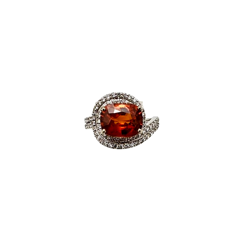 Orange Sapphire 4.56 cts with 71 pcs 0.61 cts Diamonds in 14K Gold Ring (GJ1008) (VIDEO)