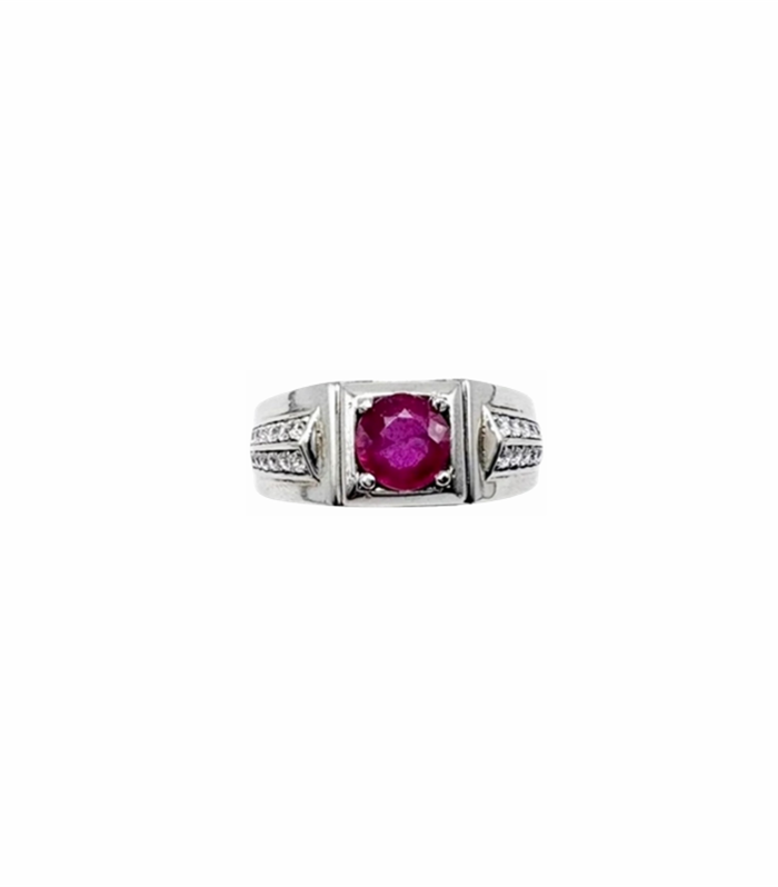 RUBY Natural set with Zirconia in Rhodium Plated 925  Silver Men's Ring (SJ1026) (Video)
