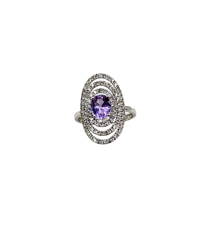 Purple Sapphire 1.90 cts with 83 pcs 0.72 cts Diamonds in 14K Gold Ring (GJ1010) (VIDEO)