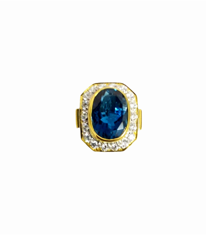 LONDON BLUE TOPAZ set with Zirconia in Rhodium Plated 925 Silver Ring (SJ1030)