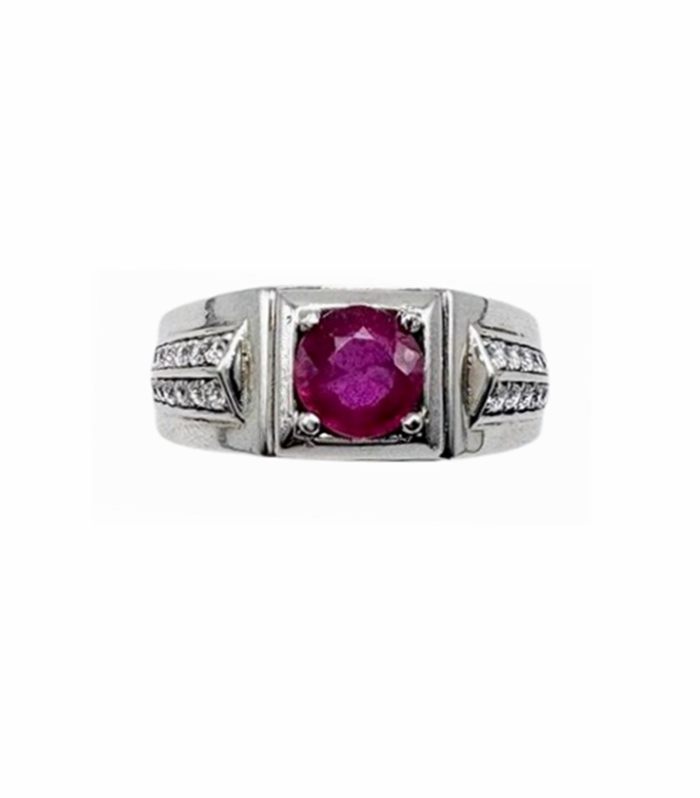 RUBY Natural with Zirconia in Rhodium Plated 925 Sterling Silver Ring (SJ1026) (Video)