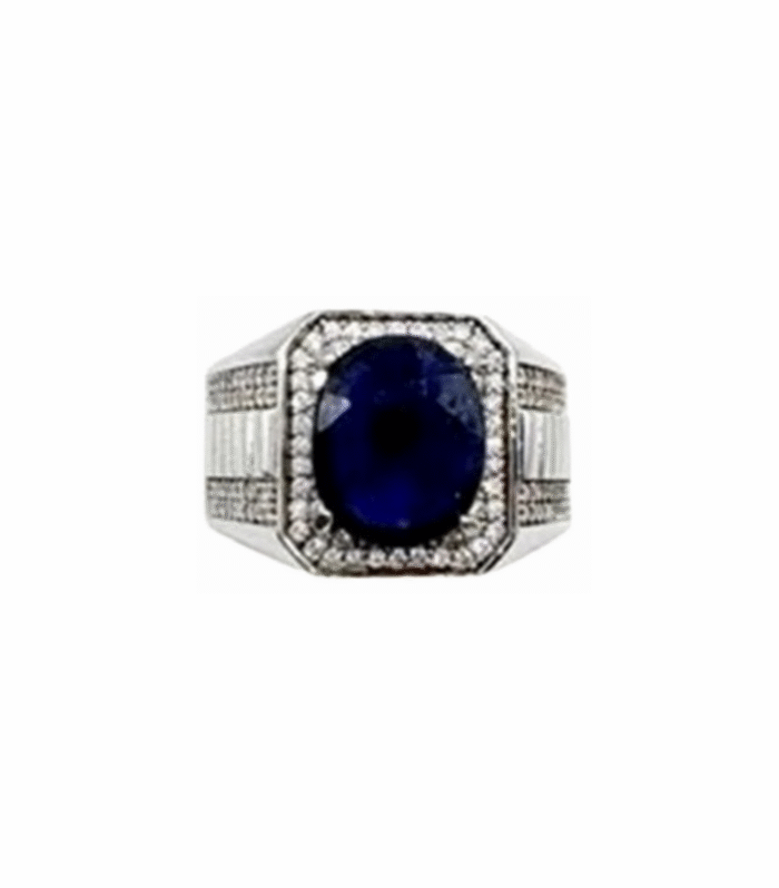 BLUE SAPPHIRE set with Zirconia in 925 Silver Men's Ring (SJ1024)(Video)