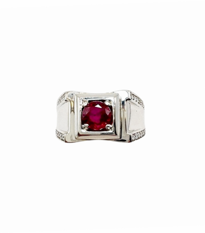 RUBY Natural set with Zirconia in Rhodium Plated 925 Silver Men's Ring (SJ1025) (Video)