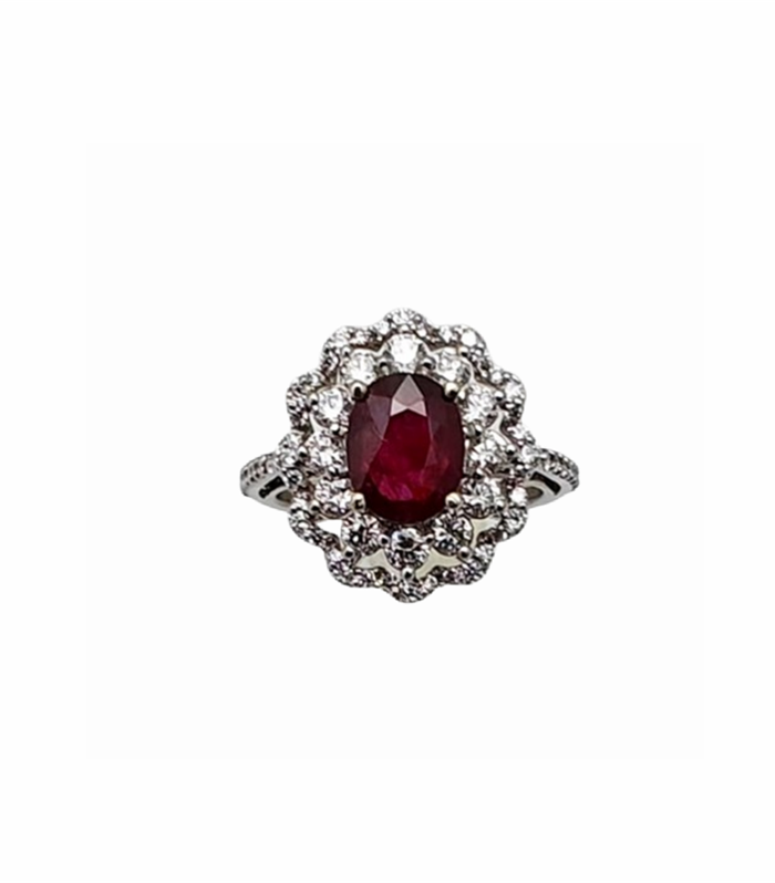 Ruby Un Heat GIT Certified with 62pcs 0.98cts Diamonds in 14K Gold Ring (GJ1007) (VIDEO)