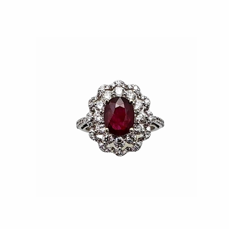 Ruby Un Heat GIT Certified with 62pcs 0.98cts Diamonds in 14K Gold Ring (GJ1007) (VIDEO)