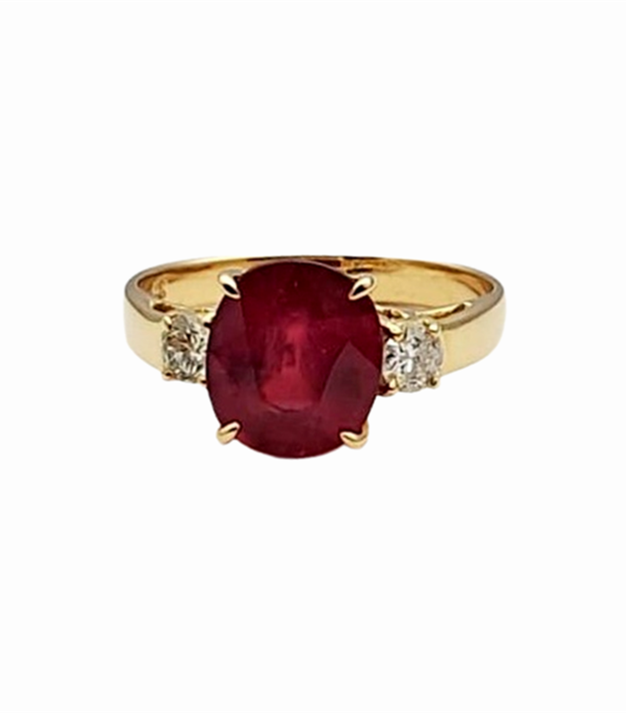 RUBY set with Diamond 0.16cts in 9K Y-Gold Women's Ring (GJ-1-1103) (Video)