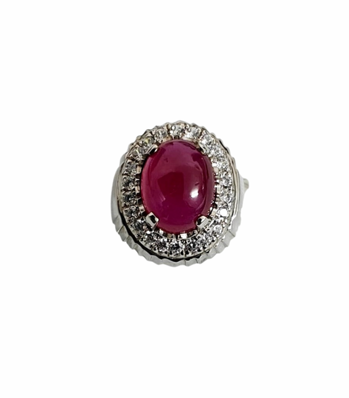 RUBY Natural with Zirconia in Rhodium Plated 925 Sterling Silver Ring (SJ1009) (Video)