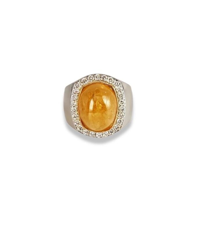 Yellow Sapphire set with Lab Grown Diamonds in 925 Silver Ring (1043)(Video)