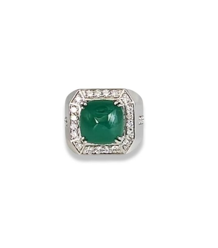 Emerald 7.30cts set with CVD Diamonds in 925 Silver Men's Ring (1045)(Video)