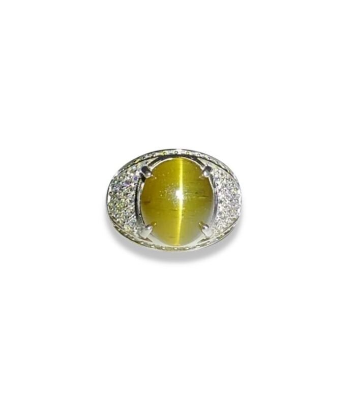 Appatite Catseye set with Cubic Zirconia in 925 Silver Men's Ring (1050) (Video)