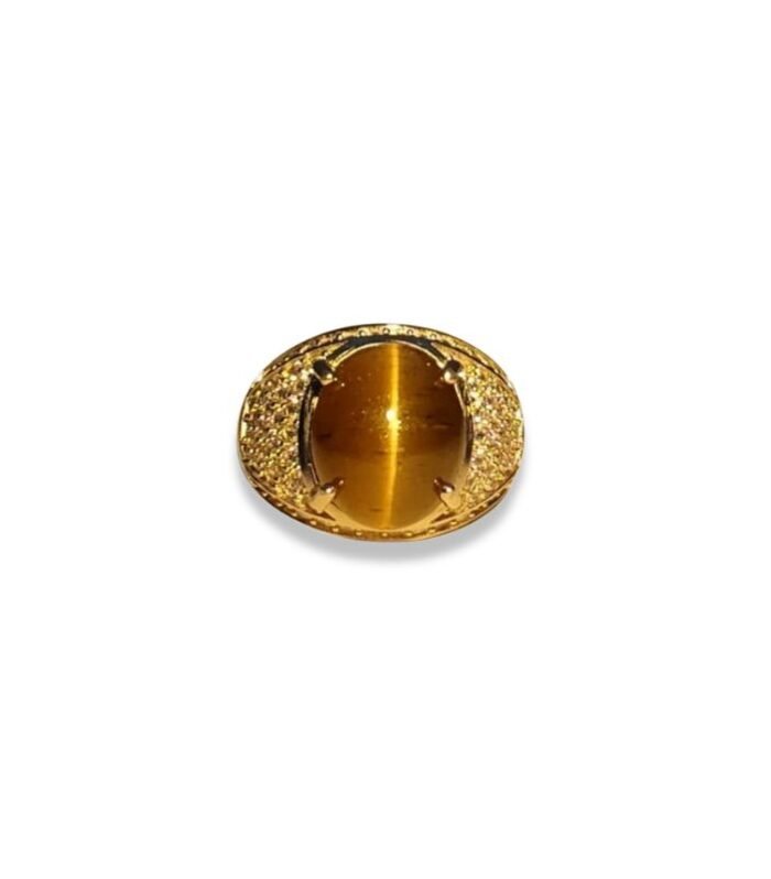 Appatite Catseye set with Cubic Zirconia in 925 Silver Men's Ring (1051)