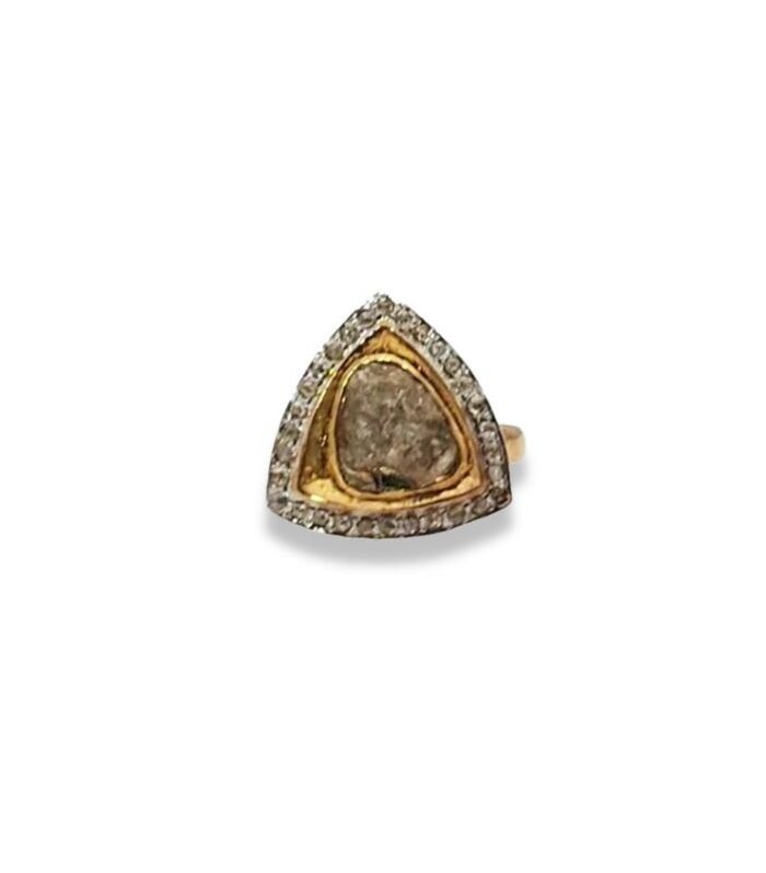 Moissanite set in 925 Silver Gold Plated Antique Women's Ring (1053)
