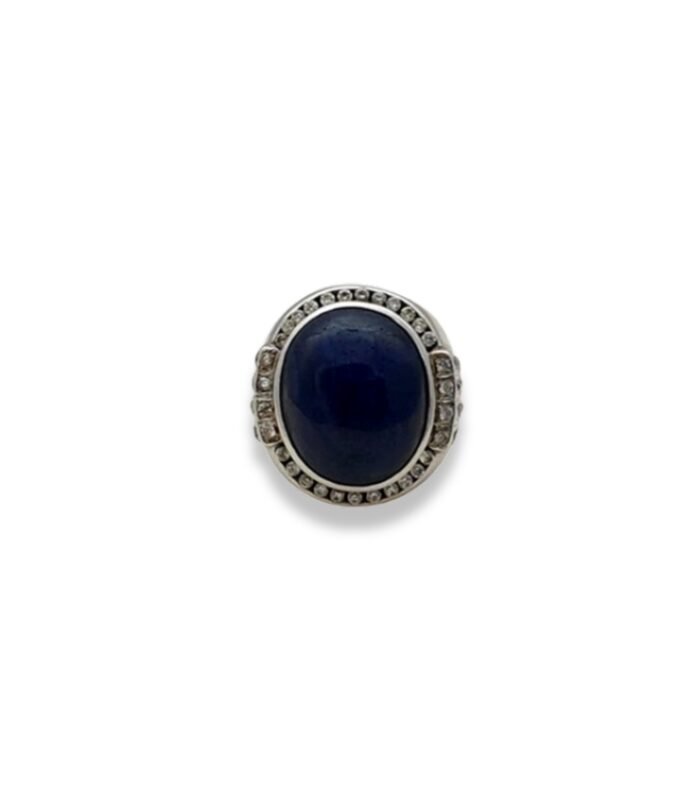 Blue Sapphire set with Cubic Zirconia in Silver Men's Ring (1059) (Video)
