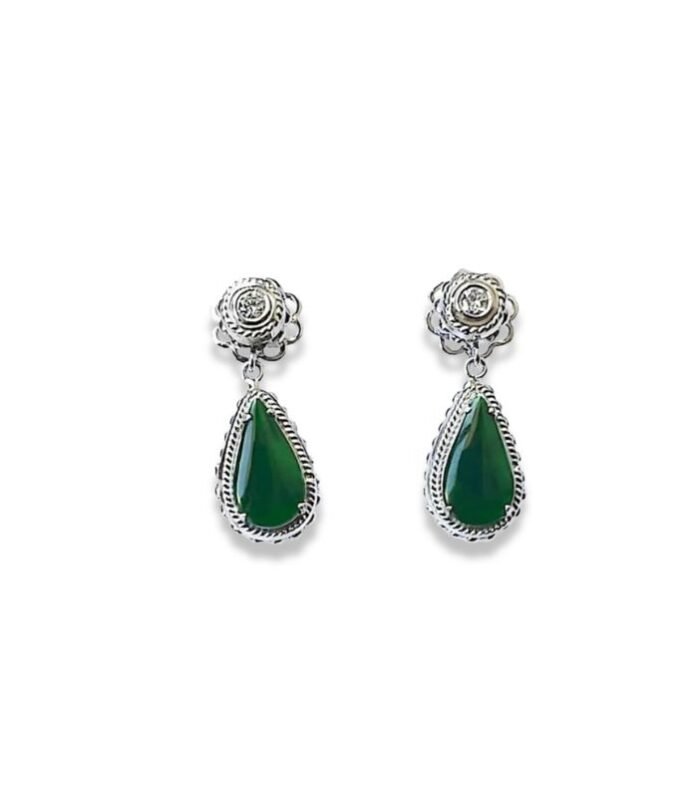 Jade Type-A set with Zirconia in 925 Silver Earrings (27x10mm) (1061)