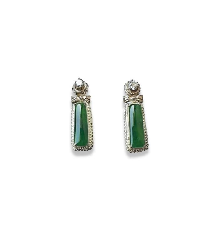 Jade Type A set with Zirconia in Silver Earrings (30x10mm) (1062)