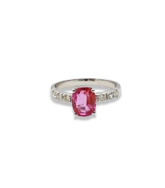 Pink Sapphire set with Diamonds in 9K Gold Women's Ring (7x6mm) (1088) (Video)
