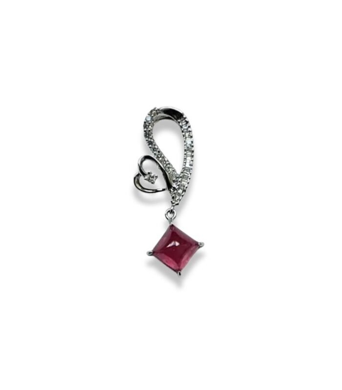 Ruby Set With Diamond 0.17cts In 9K White Gold Pendant (1087)
