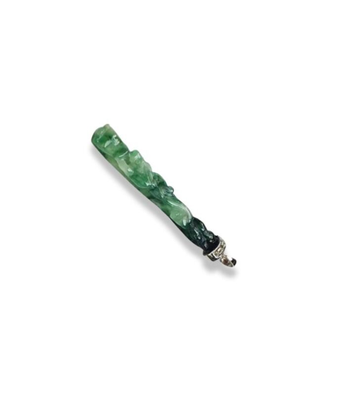Jade Carving Set With Diamond 0.10cts in 18K White Gold Pendant (1092)