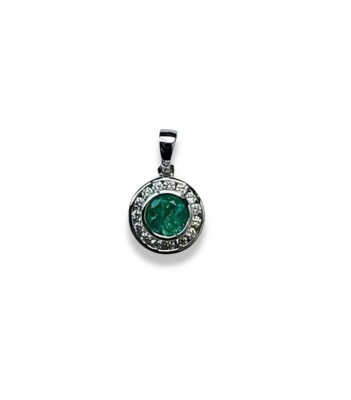 Emerald set with Diamonds 16 pcs 0.34 cts in W-Gold Pendant (1095)