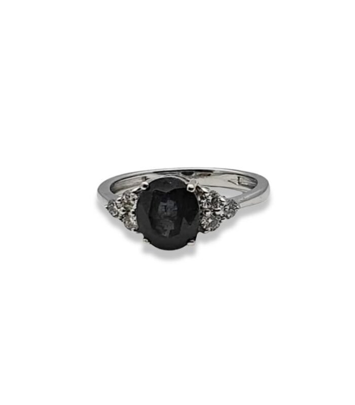 Clr Cng Garnet set with Diamond in 14K W-Gold Women's Ring (15x8mm) (1099) (Video)