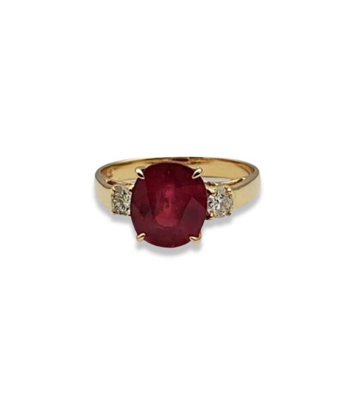 Ruby set with Diamond 0.16cts in 9K Y-Gold Women's Ring (9x12mm) (1103) (Video)